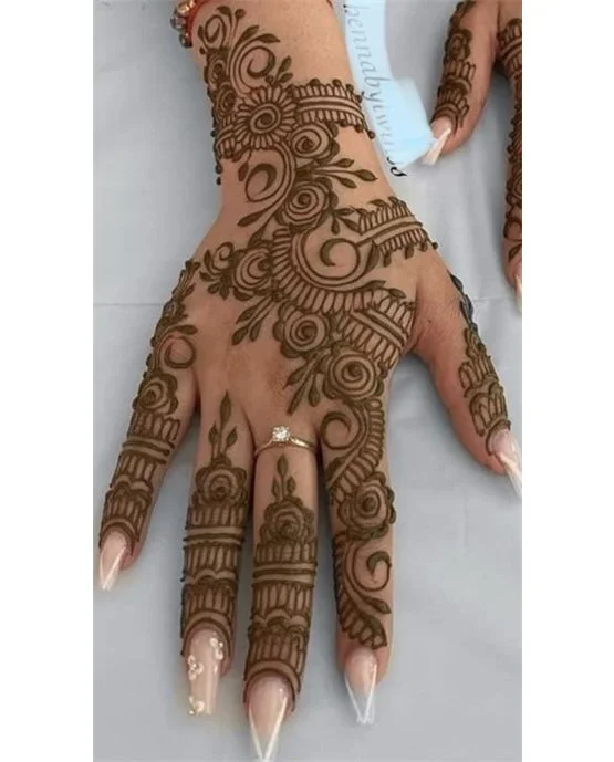Hook Pendant Extension Blending Into Back Hand Mehndi Design